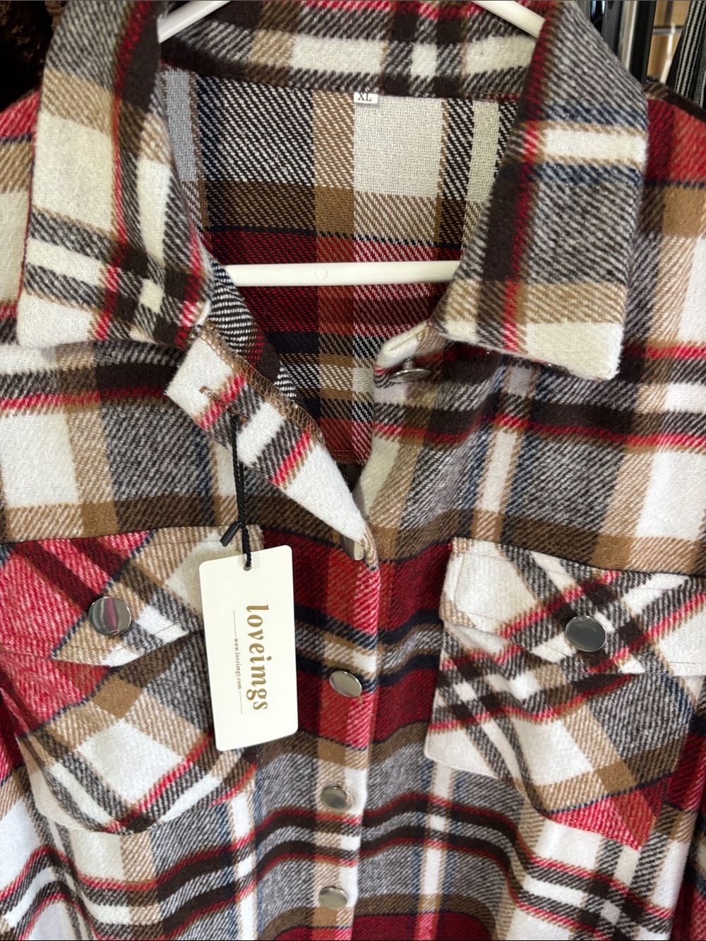 Loveimgs Red Plaid Shacket with Chest Pockets